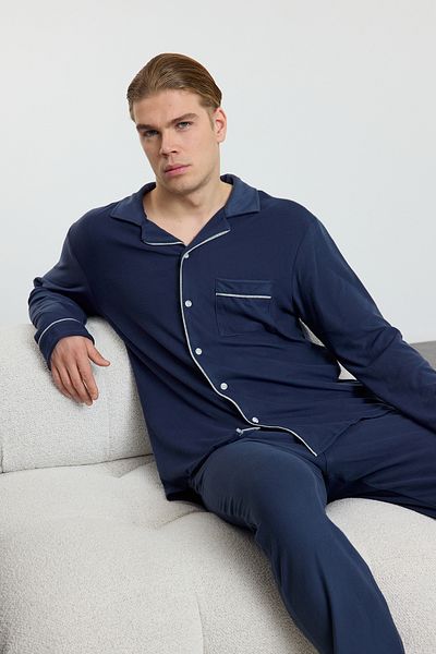 Trendyol Collection Sada pleteného pyžama indigo Soft Key TMNAW25PT00022