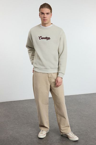 Trendyol Collection Fleecová vyšívaná oversize mikina - Tmnaw25Sw00087