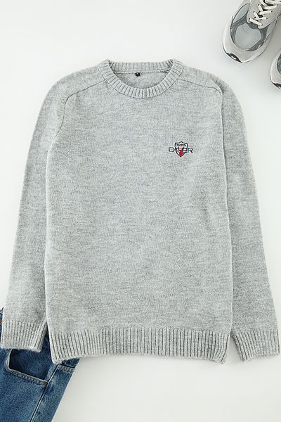 Trendyol Collection Gray Regular Crew Neck Plain Knitwear Sweater Tmnaw25Kz00074