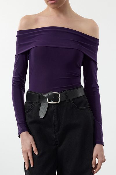 Edit by Trendyol Bluză tricotată cu guler Carmen mov elastic - TEDAW25BZ00009