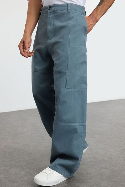 Trendyol Collection Παντελόνι Indigo Straight Cut Gabardine - TMNAW25PL00017