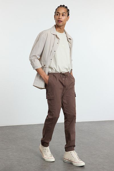 Trendyol Collection Khaki Gabardine Jogger Pants - Stitching Detail and Waist Tie Tmnaw25Pl00009