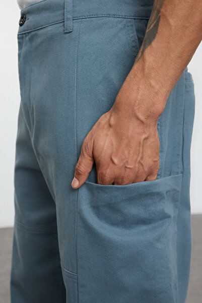 Trendyol Collection Παντελόνι Indigo Straight Cut Gabardine - TMNAW25PL00017