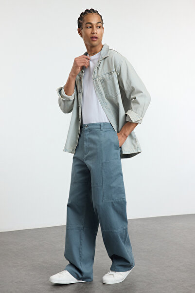 Trendyol Collection Παντελόνι Indigo Straight Cut Gabardine - TMNAW25PL00017