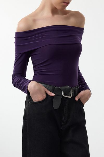 Edit by Trendyol Bluză tricotată cu guler Carmen mov elastic - TEDAW25BZ00009