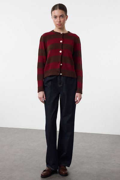 Trendyol Collection Основна трикотажна жилетка - кафяво на райе, Twoaw24Hi00091