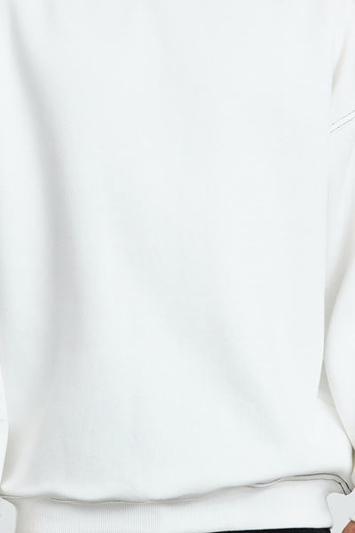 Trendyol Collection Ecru Fleece Oversize mikina - Crew Neck, Detail prošívání Tmnaw24Sw00011
