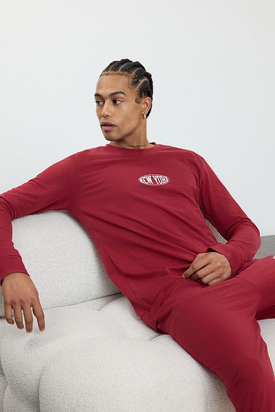 Trendyol Collection Pánská pletená sada pyžama Claret Red Regular Fit – TMNAW25PT00002