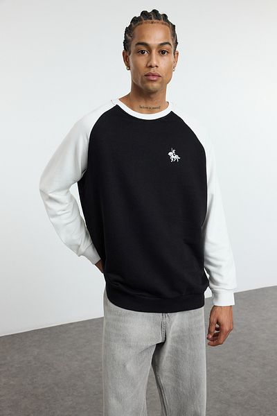 Trendyol Collection Μαύρο Oversize/Wide Cut μανίκι Raglan Λεπτομερής έγχρωμη μπλούζα φούτερ TMNAW25SW00090