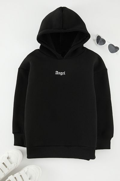 TRENDYOLKIDS Bedrucktes Mini-Me-Sweatshirt mit Mutter-Tochter-Rücken für Mädchen – Schwarz TKDAW25SW00050