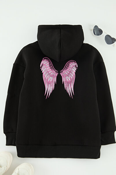 TRENDYOLKIDS Dívčí mikina Mini Me se zadním potiskem Matka-Dcera - Černá Tkdaw25Sw00050