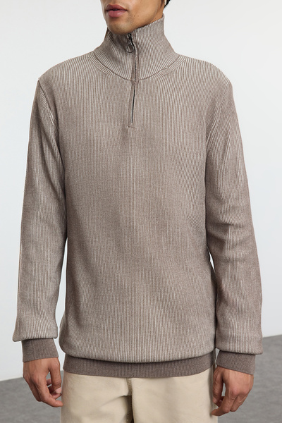 Trendyol Collection Μισό ζιβάγκο - Πλεκτό πουλόβερ με υφή βιζόν TMNAW25KZ00036