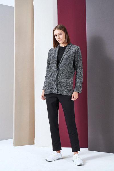 PJS Set de trei piese pentru femei, tricou, pantaloni, jachetă boucle