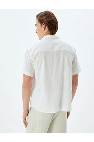Koton Λινά πουκάμισο με κοντό μανίκι Basic με λεπτομέρεια τσέπης