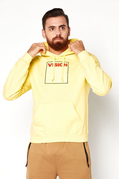 Vision Street Wear Men Long Sleeve Embroidered Logo Hoodie, Yellow