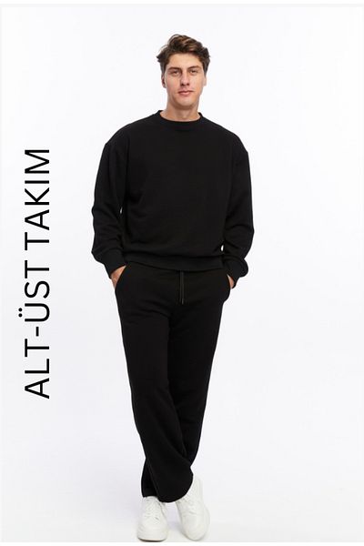SİETE 3 Thread Oversize Winter Sweatpants and Straight Sweatshirt - Adjustable Leg Set