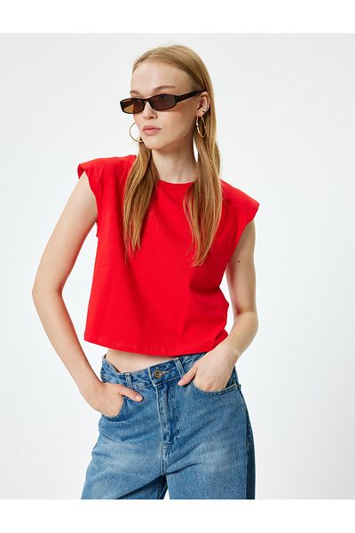 Koton Crew Neck Padded Cotton T-Shirt