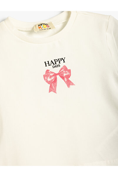 Koton Kurzärmliges T-Shirt aus Baumwolle – Schleifenaufdruck, Rundhalsausschnitt