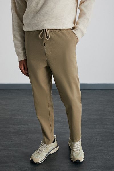 GRIMELANGE Reese Herren-Hose mit bequemer Passform und elastischem Bund aus gewebtem Baumwoll-Elastan-Stoff in gewaschenem Beige