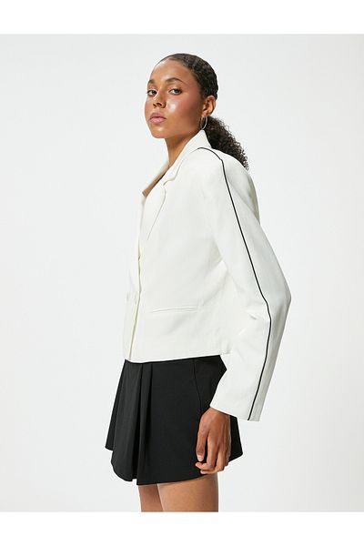 Koton Viscose Fabric Piping Blazer Jacket - Double Breasted Collar and Button Detail