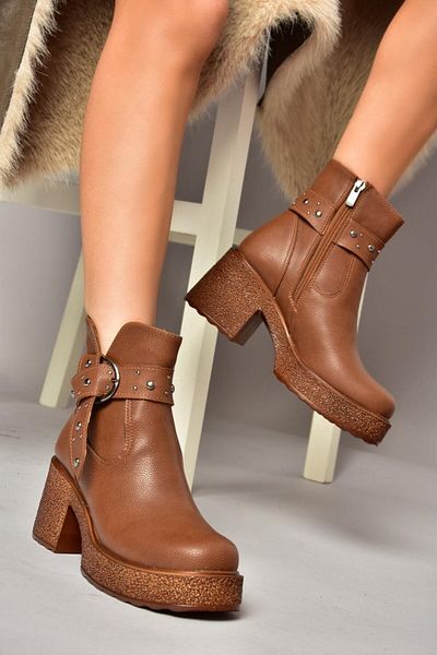 Fox Shoes Τ 996227809   Γυναικεία παπούτσια Tan με χοντρό τακούνι