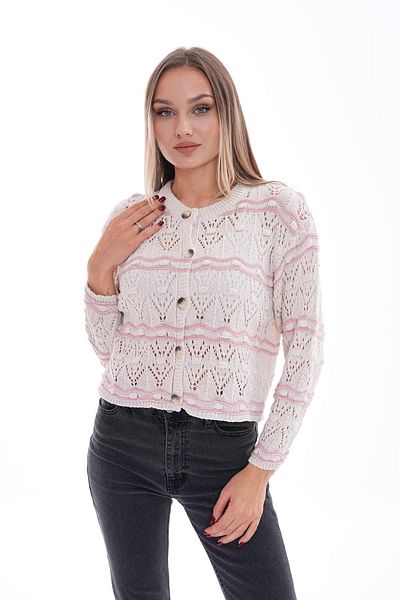 ŞİMAL Women's Stripe Patterned Pompom Detailed Buttoned Knitwear Knitted Cardigan 250268   -