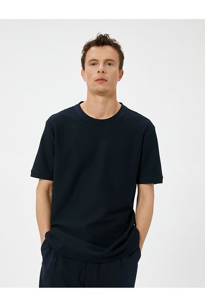 Koton T-shirt με υφή Slim Fit Crew Neck - κοντομάνικο