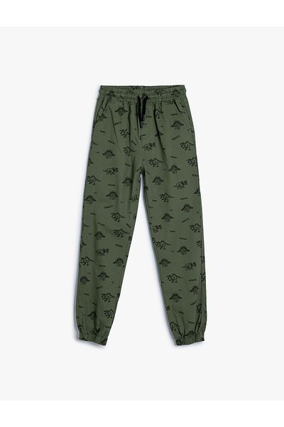 Koton Dinosaur Printed Cotton Jogger Pants - Waist Tied