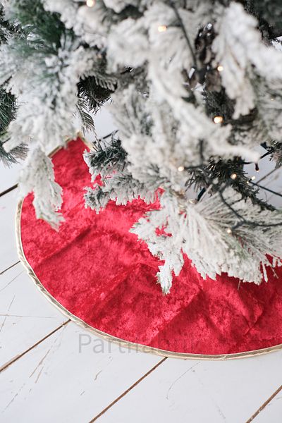 Partifabrik New Year's Luxury Pine Tree Base with Red Gold Piping 1St Classroom Christmas under Tree Blanket Choose Size
