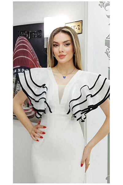 MODAMOR Organza Valon Sleeve Pencil Dress