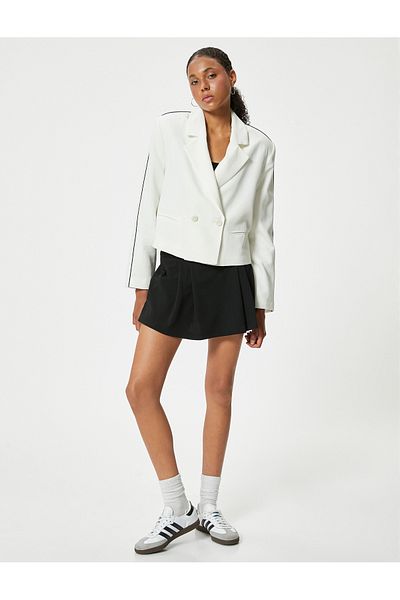 Koton Viscose Fabric Piping Blazer Jacket - Double Breasted Collar and Button Detail