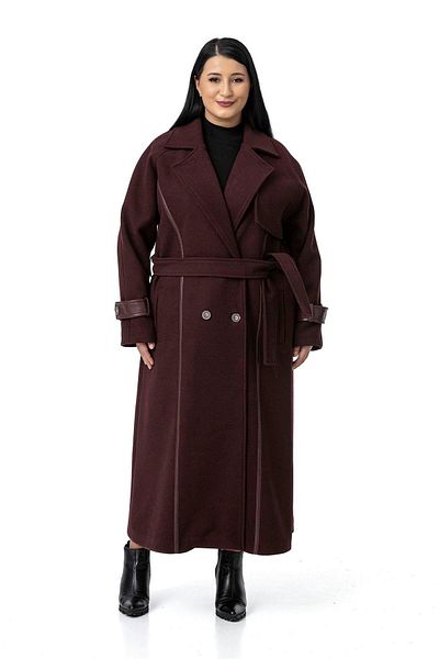 DISENTIS MODEST Piele de mărime mare, buzunar din flanel, căptușit cu curea, ștampilă, haină lungă de culoare burgundă
