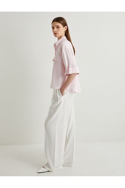Koton Oversize Shirt Flap Pocket Buttoned Wide Sleeve
