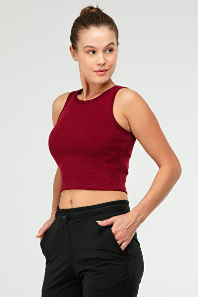 speedlife Claret Red Slim Fit Cotton Open Collar Crop Top Camisole Women's T-Shirt Sf0751