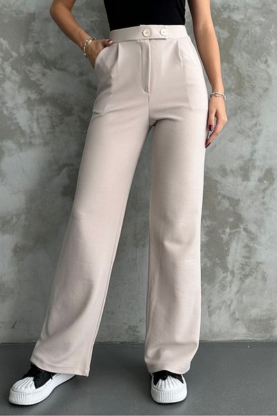 macharel jeans New Season - Flexible and Comfortable Cream Pants, Double Button, Pocket and Loose Leg