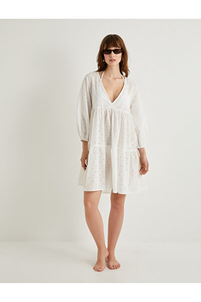 Koton Φόρεμα Scallop Beach με μπαλόνι με μανίκια V-λαιμόκοψη