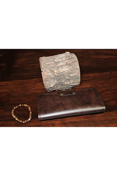 Z ZDK Leather Craft Dark Tan Vegan Leather Portfolio - Long Wallet with Phone Compartment and Compartment