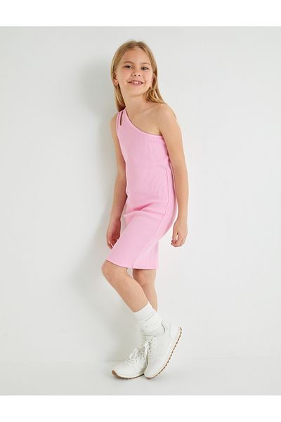 Koton Minikleid aus Baumwolle mit einer Schulter, Fensterdetail und Rippenmuster