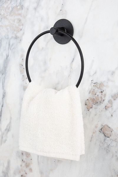 evina Matte Black Round Towel Holder Toilet Roll Holder - Adhesive Ring Series