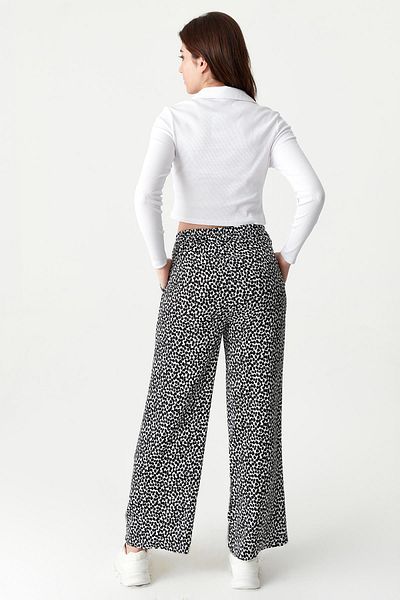 Select Moda Women's Leopard Print Elastic Waist Wide Leg Pants