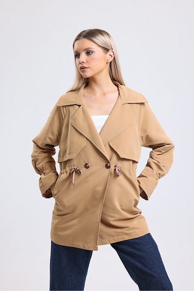 Nesil Aller Detailed Waist Clamping Lined Short Trench