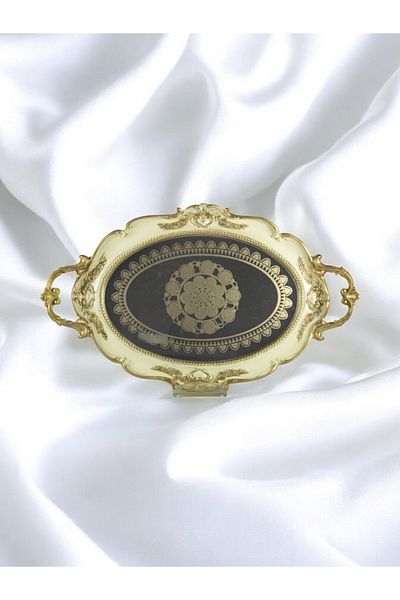 GİTTİGİTTİ Yellow Polyester Patterned Oval Epoxy Glass Tray