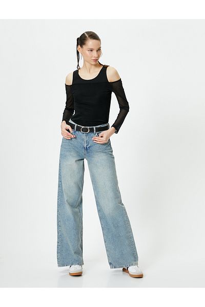 Koton Tricou din tul cu țesătură dublă, cu mânecă lungă, slim fit