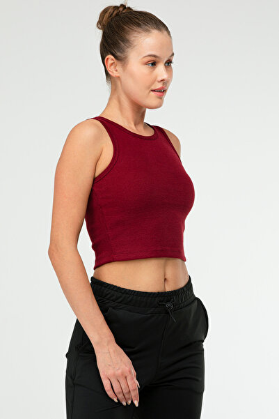 speedlife Claret Red Slim Fit Cotton Open Collar Crop Top Camisole Women's T-Shirt Sf0751
