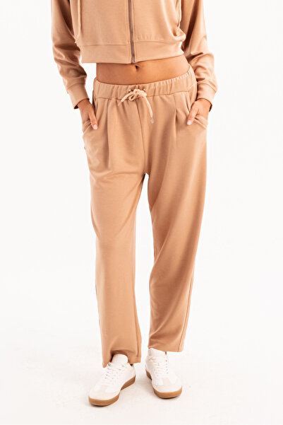 JUSTEVER Σετ αθλητικής φόρμας Oversize Fit Elastic Bottom and Crop Hoodie Mink - Chic