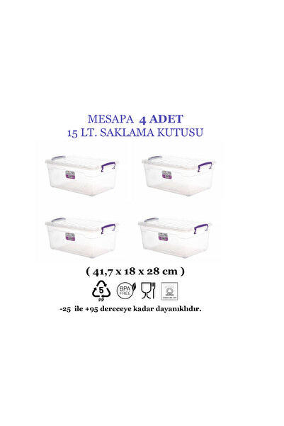 MESAPA حاوية تخزين وحماية شفافة مستطيلة 15 لتر - صندوق تخزين بغطاء قابل للقفل