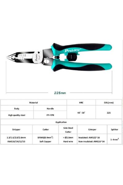 Proskit Cp-420 Uzun Çok Işlevli Kablo Soyucu, Kesici, Terminal Sıkma Pensesi; 5in1;