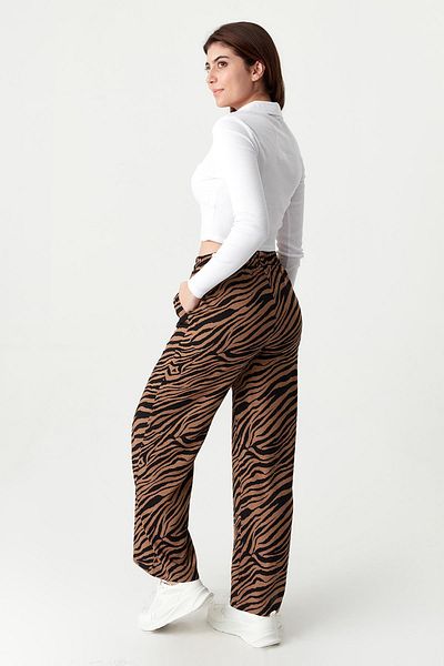 Select Moda Women's Zebra Print Elastic Waist Wide Leg Pants