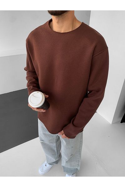NO1 KONSEPT Καφέ φούτερ με κοπή λέιζερ Oversize Basic