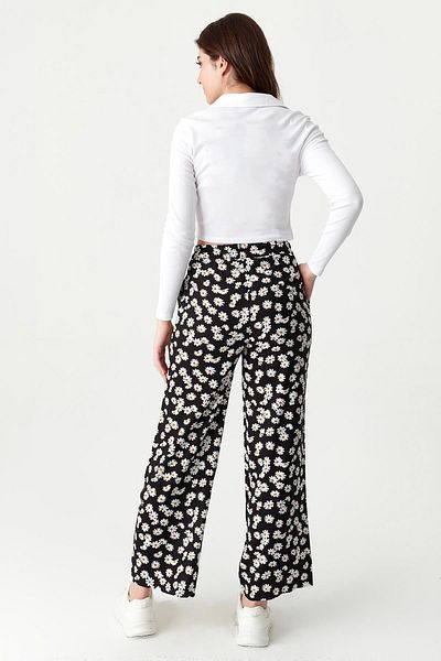 Select Moda Women's Floral Print Elastic Waist Wide Leg Pants